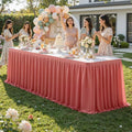 Partisky Rosy Pink Polyester Table Skirt for Rectangle Tables 14ft, Wrinkle Resistant Pleated Ruffle Table Cloth for Wedding Baby Shower by Partisky