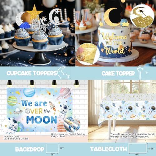 Party Inspo Over The Moon Baby Shower Decorations, Moon and Stars Baby Shower Decor, Space Astronaut Themed Party Supplies Backdrop Balloon 124 PCs Space Themed Party Supplies - Image 4