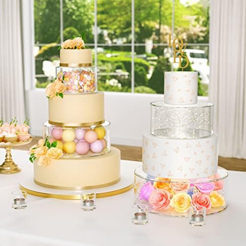 NPPLUS 2 Pcs Round Acrylic Cake Stand with Lid, Clear Fillable Cake Tier - Image 2