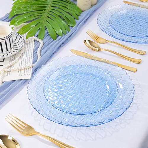 Festiva 60PCS Clear Blue Plastic Plates - Heavy Duty Weave Pattern Fancy Disposable Plates -serve for 30 guests Include 30PCS 10" & 30PCS 7" Plates for Birthday & Easter Party(Blue) - Image 4