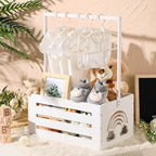 Yerliker Wooden Baby Shower Crate Closet Baby Shower Gifts Basket Storage Crate Hamper with Handle Personalized Basket for Newborn Boys Girls Pregnancy Gifts(White,Cloudy, Rainbow) - Image 5