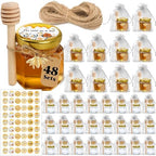 Aliggbent 48 Pack Mini Honey Jars Party Favors in Bulk, 1.5 oz Small Hexagon Glass Honey Jars with Dippers, Lids, Cute Stickers, Bee Charms, Gift Bags and Jute for Baby Showers, Weddings & Birthdays by AliggbentGoodChoice