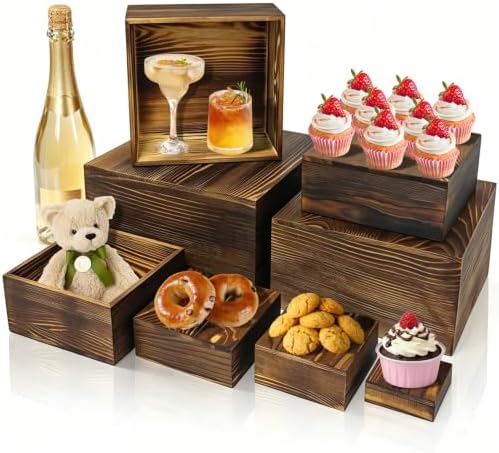8 Pcs Wooden Buffet Risers Display Stands, 8 Sizes for Wedding Party Supply by Unknown
