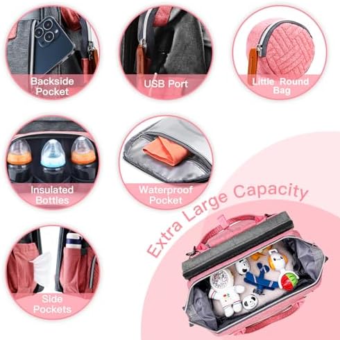 ISMGN Diaper Bag Backpack with Changing Station, Baby Bags for Girls, Pink - Image 3
