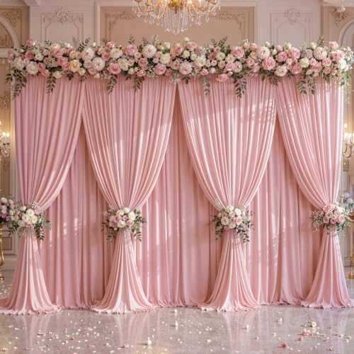 40x10ft Dusty Rose Backdrop Curtain Panels for Parties - Wrinkle Free Polyester Photo Curtain Backdrop Wedding Back Drop Fabric Drapes for Party Decorations Background for Photography by WishCare
