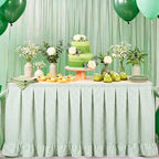 Flutesan 14 ft Sage Green Gingham Table Skirt for Rectangle Tables - Image 5