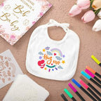 SytuHe 95 Pcs DIY Baby Bibs Decorating Kit50 White Bibs 24 Stencils 20 Fabric Markers 1 Baby Shower Game Sign - Image 5