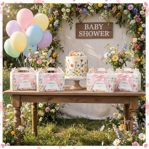 Jaloro 24 Sets Wildflower Wedding Welcome Box with Ribbon and Label 9x6x6'' Large Gable Boxes Paper Goodie Boxes Welcome Favor Kit for Wedding Bridesmaid Gift Bridal Baby Shower Birthday Party - Image 5