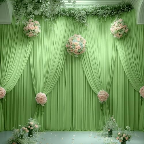 40x10ft Sage Green Backdrop Curtain Panels for Parties - Wrinkle Free Polyester Photo Curtain Backdrop Wedding Back Drop Fabric Drapes for Party Decorations Background for Photography by WishCare