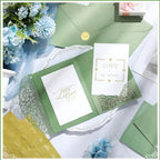 100 Set 5 x 7 Laser Cut Wedding Invitations, Sage Green - Image 6