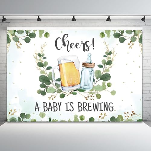 12x6ft Baby Shower Backdrop A Baby is Brewing Photography Background Beer Feeding Bottle Green Eucalyptus Leaves Newborn Birthday Party Banner Decorations Gender Reveal Photo Booth Prop - Image 5
