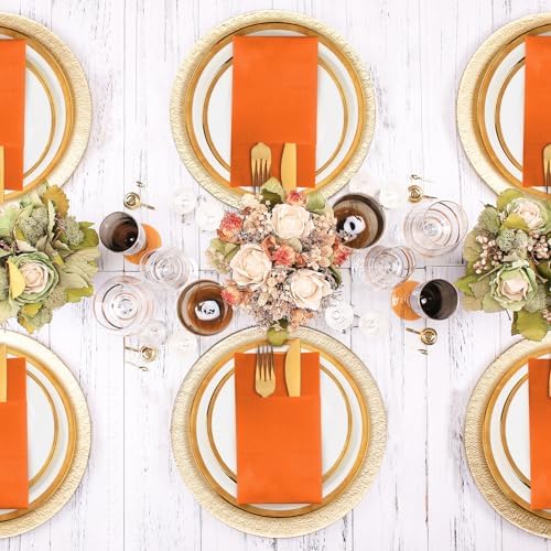 KAMMAK Napkins Disposbale 100 Pack Orange Cloth like Paper Dinner Napkins with Pocket Folded Wedding Napkin Guest Hand Towels for Party Reception, Bathroom, Kitchen, Restaurants (16.5 x 16.5 inch) - Image 5