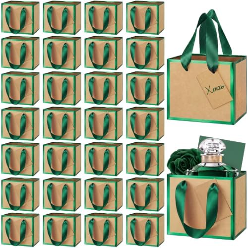 Yeaqee 50 Pcs Mini Metallic Paper Gift Bags with Handle, Kraft, Green by Yeaqee