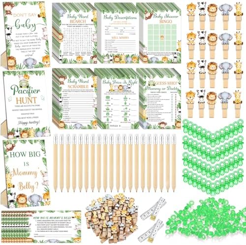 Sherr 476 Pcs Safari Baby Shower Games, 6 Sets Jungle Animal Activities by Sherr