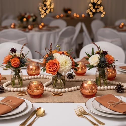 24 Pcs Burnt Orange Candle Holders- Mercury Glass Candle Holders for or Boho Wedding Centerpieces, Bridal Shower, Party Table Decor, Fall and Holiday Home Decoration - Image 4