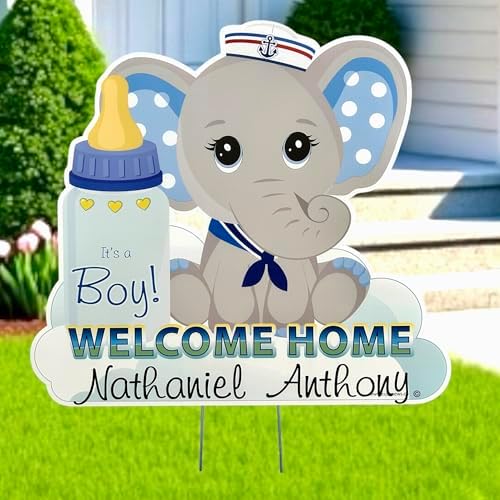 It's a Boy Yard Sign, Personalized Elephant Decor, Welcome Home by Cute+News