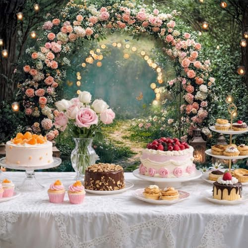 12x10ft Enchanted Forest Wedding Photography Backdrop Wonderland Roses Fairy Tale Backdrop Pink Flower Birthday Newborn Baby Shower Wedding Bridal Party Banner Photo Booth Props Anniversary Background - Image 5