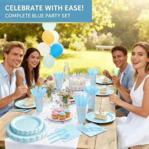 Nihaoya 700PC Blue Disposable Paper Plate set Party Supplies for 100 - Image 6