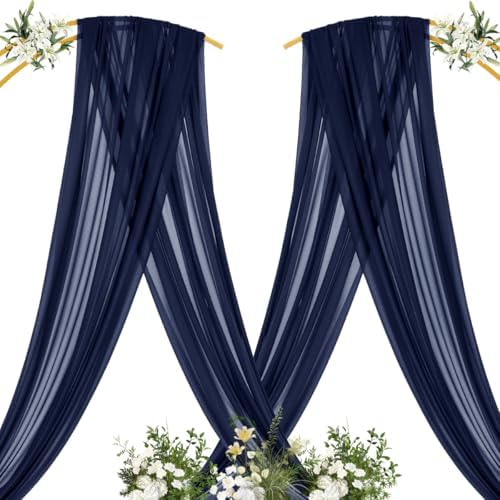 Sheer Gauze Wedding Arch Draping Fabric 29" x 20 FT 4 Panels Navy Blue - Image 4