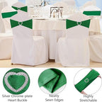 Emerald Green Chair Sashes 50 Pack Spandex Dark Green Sashes for Chairs Covers Universal Stretch Chair Sashes Band with Heart Buckle Slider for Wedding Banquet Party Decorations - Image 3