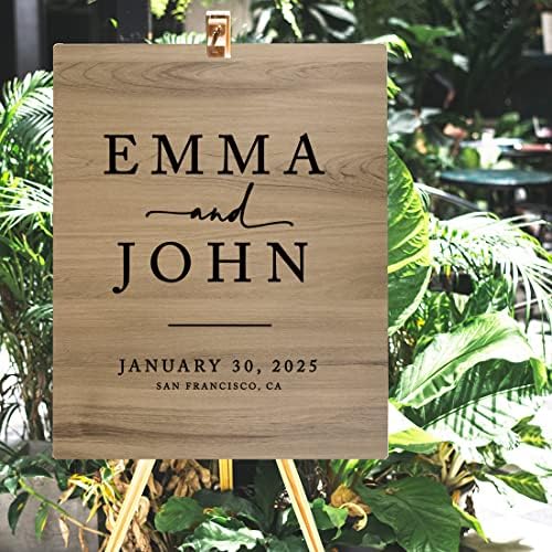 Andaz Press Large Wooden Welcome Sign for Wedding Rustic Welcome Sign 16" x 20" Custom Names Date & Location Modern Wedding Signage English Oak MDF Wood Finish Wedding Reception Indoor Outdoor Signs - Image 4