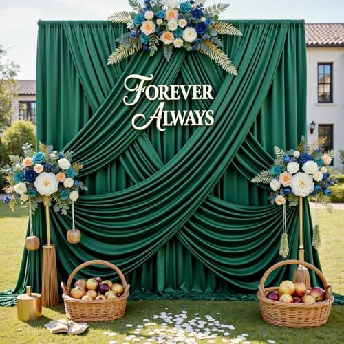 12ft x 10ft Wrinkle Free Hunter Green Backdrop Curtains for Parties, Silky Photo Backdrop Drapes 12FT Long Back Drop Cloth for Wedding Birthday Photography Background Decor by CO-AVE