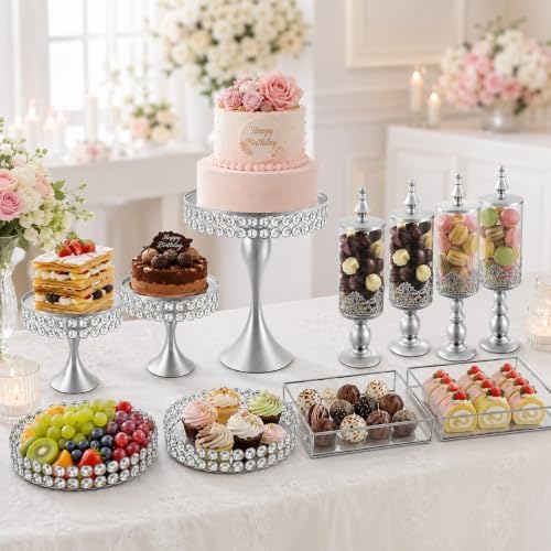 11 Pcs Cake Display with Mirror, Wedding Crystal Cake Stands for Reception - Image 6