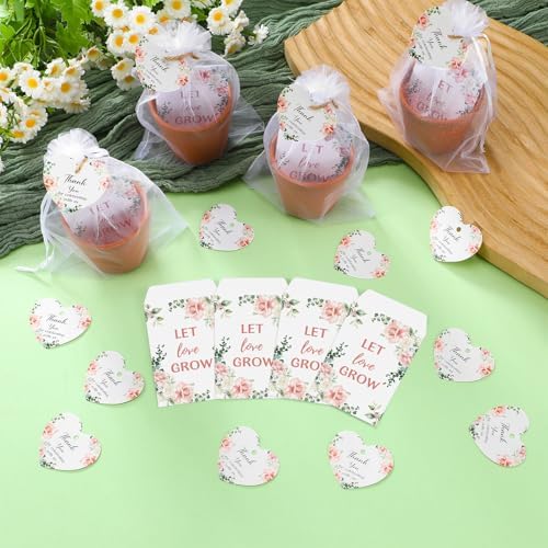 Ctosree 50 Sets Let Love Grow Wedding Favors for Guests Self Adhesive Seed Packets (Seed Not Include) Terracotta Flowerpot Thank You Tags and Organza Gift Bags for Bridal Shower Wedding Party Favors - Image 4