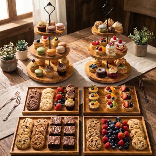 6pcs Wooden Dessert Table Display Set, 3 Tier Cupcake Stand Set with Serving Trays, Rustic Dessert Display Stand, Cake Stand Set for Wedding Dessert Table, Birthday, Baby Shower, Party Food Display, Home Decor - Image 5