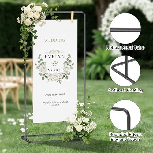 Wedding Sign Holder Adjustable up to 5.7 FT Tall - Welcome to Our Wedding Sign Stand with Design Bundle, Hanging Straps & Water Bags (Black) - Image 6