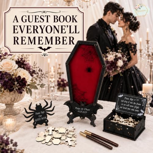 Halloween Wedding Guest Book Coffin Sign in Keepsake Frame - Image 2