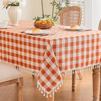 Orange Gingham Tablecloth Rectangle, Cotton Linen Checkered, 55x106 Inch - Image 3