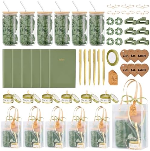 68Pcs Baby Shower Prizes for Game Winners Gifts Wedding Bridal Shower Gifts Including Glass Cans Notebooks Soy Candles Hair Clips for Baby Shower Wedding Bridal Shower Game Prizes (6, Green) by Rigibright
