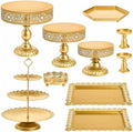 10 Pieces Gold Cake Stand Set, Metal Round Cupcake Holder Dessert Display Plate Serving Platter, Dessert Table Stands and Trays Set for Christmas, Wedding, Birthday, Anniversary, Tea Party by Suwimut