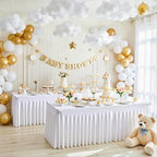 White Table Cloth for 8 Foot Rectangle Tables Fitted Stretch Spandex Table Cover with Skirt 8ft Baby Shower Birthday Party Banquet Ruffle Tablecloth Wedding Table Cloths Desk Skirt, 2 Pack - Image 2