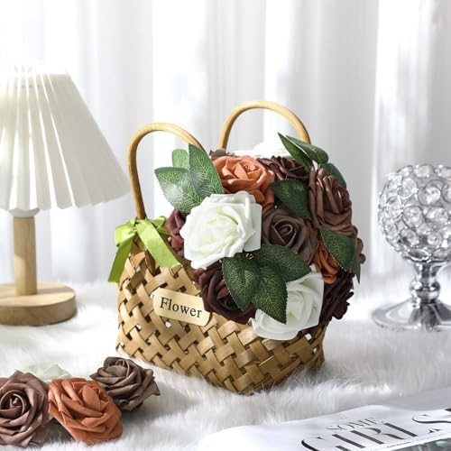 100 Pcs Artificial Rose Flowers, Shades of Earth Tones - Image 3