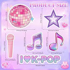 Honoson 6 Pcs Large 24" x 32" Kpop Theme Party Decoration Cardboard Cutouts Standee, Kpop Music Note Microphone Disco Ball Backdrop for Birthday Party Supplies Fan Meetup Photo Booth Props - Image 2