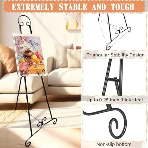 46" H Adjustable Metal Display Easel - Vintage Black Scroll Design, Rust-Proof Metal Stand for Showcasing Pictures, Artlork, Picture Frame and Wedding Signs - Image 6