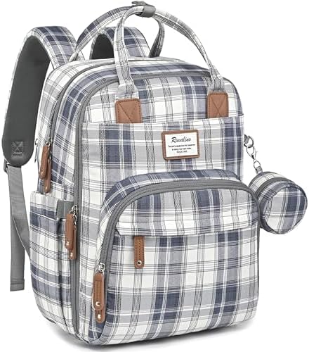 RUVALINO Diaper Bag Backpack, Multifunction Travel Pack Maternity Baby Changing Bags, Large Capacity, Waterproof, Blue Plaid by RUVALINO