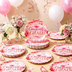 Havawish 100 Pcs Pink Orange Class of 2026 Graduation Party Plates Decorations Pink Orange Paper Plates Disposable Graduation Party Tableware Set for 2026 High School College Congrats Grad Decorations - Image 2