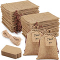 Woanger 100 Pcs Drawstring Burlap Gift Bags 4x6'' with Tags, Dark Brown by Woanger