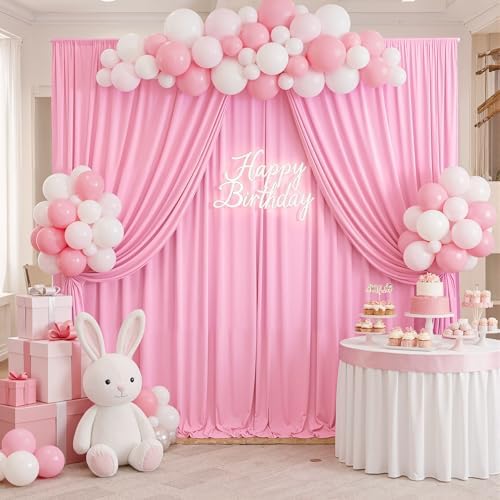 30ft x 10ft Wrinkle Free Pink Backdrop Curtains, 6 Panels 5x10ft Polyester Photo Backdrop Drapes for Wedding Birthday Photography Background Baby Shower - Image 5