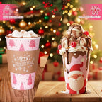 Mimorou 60 Pack Pink Christmas Coffee Cups with Lids and Sleeves, 16 oz Disposable Paper Holiday Cups, Festive Designs with Snowflakes Santa Gingerbread Candy Canes Polka Dots for Xmas Party Favors - Image 4
