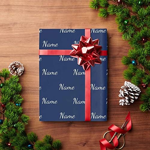 MyPupSocks Customized Logo Gift Wrapping Paper, Name Navy Blue Personalized Birthday Gift Wrap Paper with Text Funny Wrapping Paper Roll for Men Women Birthday Christmas 58x23 5 Rolls - Image 4