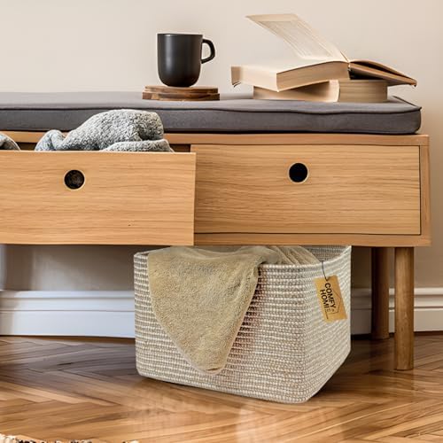 COMFY-HOMI 3PACK Cotton Rope Square Basket with Handles for Shelves| Storage|Baby Basket for GIF|Shoe Basket for Organizing|New13.5" x 11" x 9.5" for Living Room - Image 2
