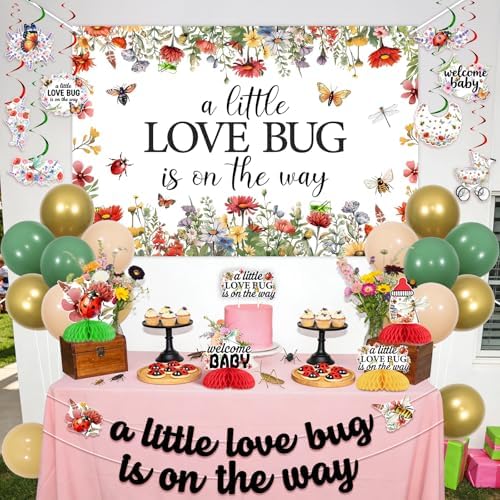 Love Bug Baby Shower Party Decorations - A Little Love Bug is On The Way Banner Backdrop Wildflower Insect Themed Honeycomb Centerpieces Hanging Swirls, for Ladybug Butterfly Gender Reveal Supplies - Image 3