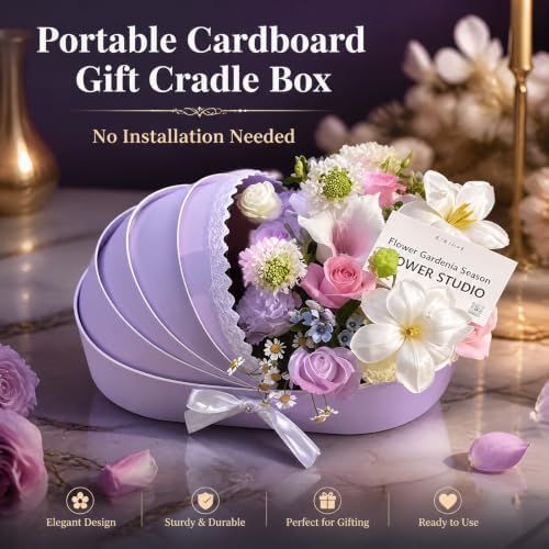 6PCS Baby Shower Box, Crib Basket Cardboard Box, Cradle-shaped Flower Basket Gift Boxs, Baby Carriage Centerpiece Floral Baskets for Celebration Birthday Decor (Purple, 14.17*8.27*3.15 in) - Image 6