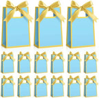 AmazingSpark 50 Pcs Light Blue Gold Mini Gift Bags Bulk 6.3 x 3.9 x 2.8 Inch Party Favors Elegant Small Gift Bags with Handles and Ribbon Bows for Wedding Birthday Bridal Baby Shower Party Favors by Unknown