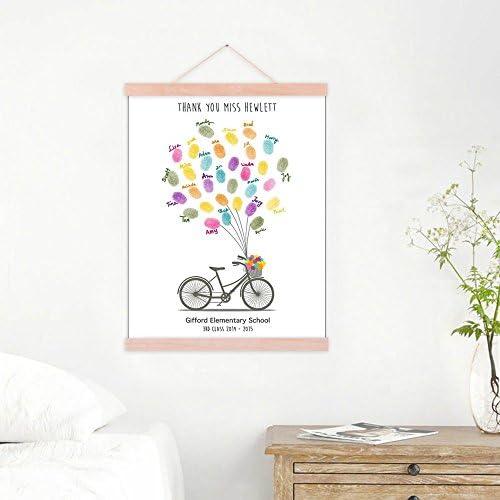 Graduation Wedding Gift Fingerprint Guestbook Alternative Customized DIY Thumbprint Painting Bicycle with Balloons Canvas Signature Book with Wood Hanger-80x120cm - Image 4
