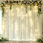 10ft x 10ft Beige Chiffon Backdrop Curtain with Lights String for Parties,2 Panels Sheer Chiffon Curtain Wedding Backdrop with Lights for Baby Shower Birthday Party Ceremony Reception Home Decorations - Image 3